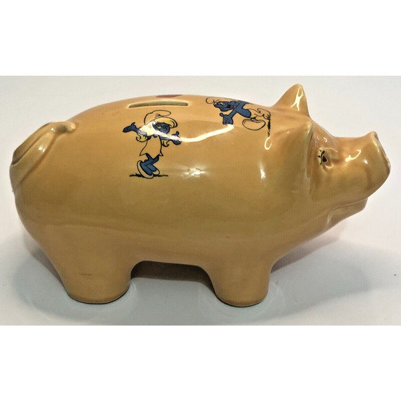 Vintage Smurfs Piggy Bank Creations by Margo Ceramic Studio Canada 1980s Cartoon